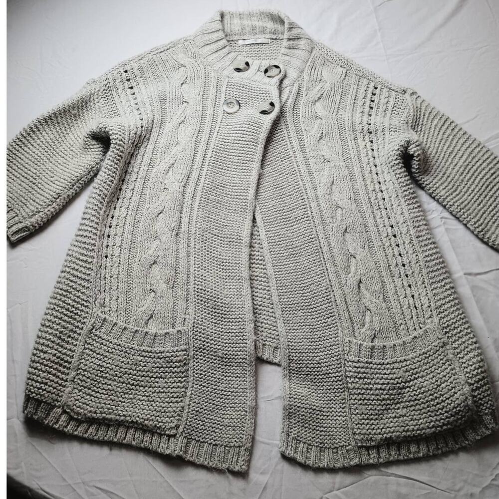 Woolworths Chunky Cable‎ Knit Button Collar WOOL Blend Womens, Size Large Cream